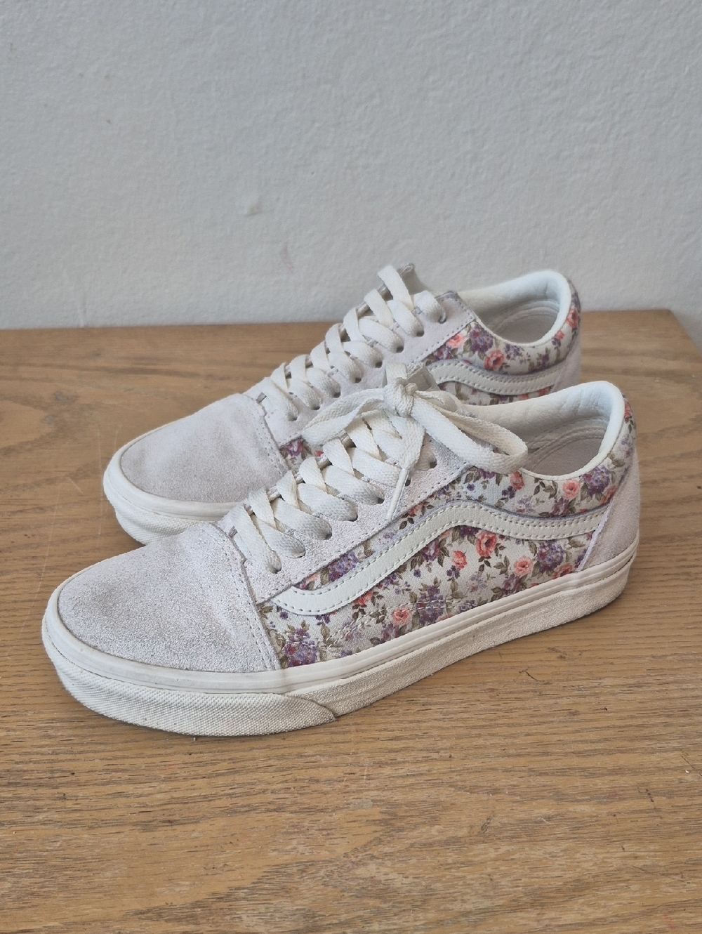 Vans Old Skool Sneakers (Vintage) Floral Marshmallow Skateboard Shoes Sz 8W/6.5M
